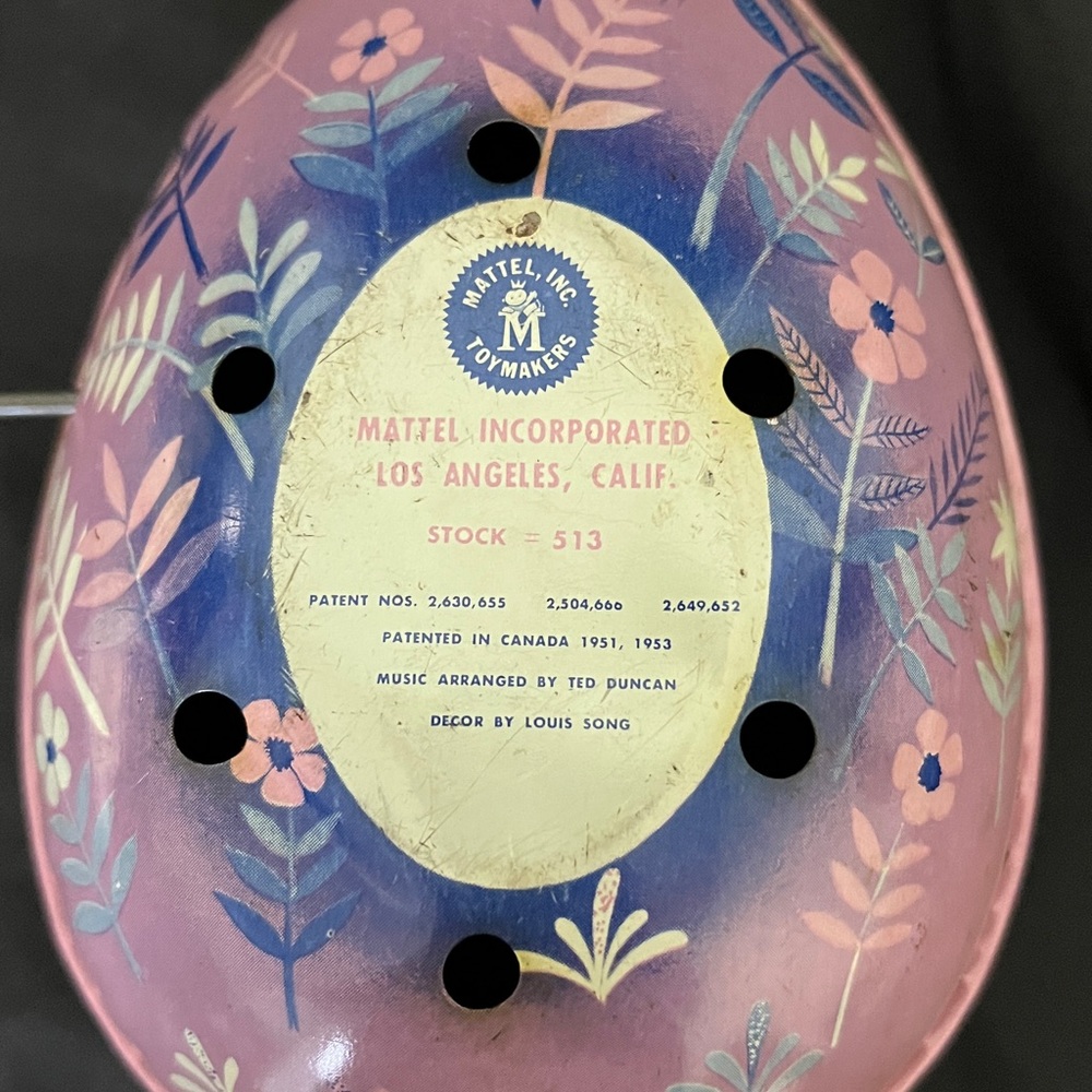 Vintage 1950's Mattel Tin Windup Easter Bunny Music Box Egg - Picture 7 of 7